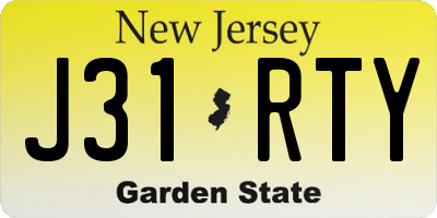 NJ license plate J31RTY