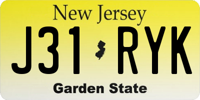 NJ license plate J31RYK