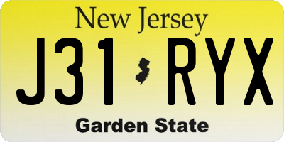 NJ license plate J31RYX
