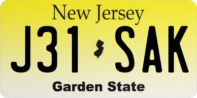 NJ license plate J31SAK