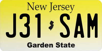 NJ license plate J31SAM
