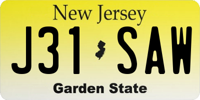 NJ license plate J31SAW