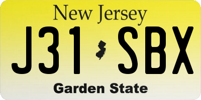NJ license plate J31SBX