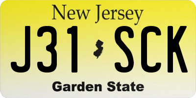 NJ license plate J31SCK