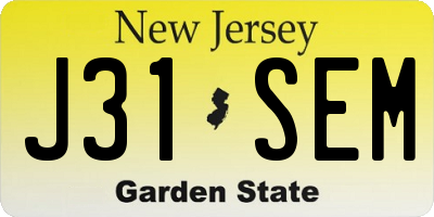 NJ license plate J31SEM