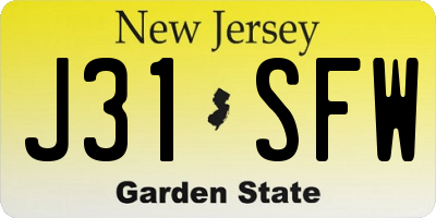 NJ license plate J31SFW