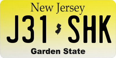 NJ license plate J31SHK