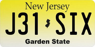 NJ license plate J31SIX