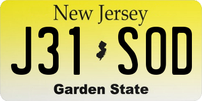 NJ license plate J31SOD