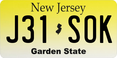 NJ license plate J31SOK