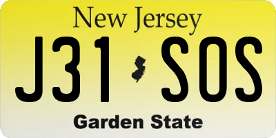 NJ license plate J31SOS