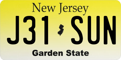 NJ license plate J31SUN