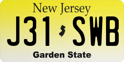 NJ license plate J31SWB