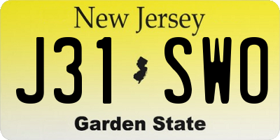 NJ license plate J31SWO
