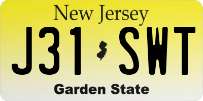 NJ license plate J31SWT