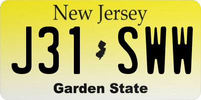 NJ license plate J31SWW