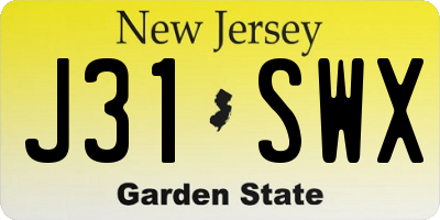NJ license plate J31SWX
