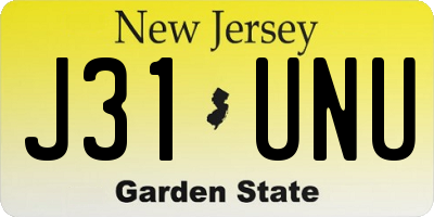 NJ license plate J31UNU