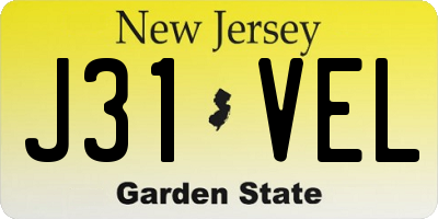 NJ license plate J31VEL
