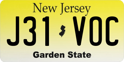 NJ license plate J31VOC
