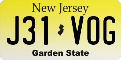 NJ license plate J31VOG