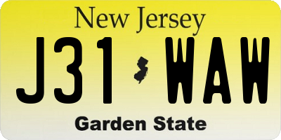 NJ license plate J31WAW