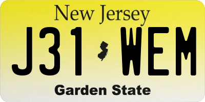 NJ license plate J31WEM