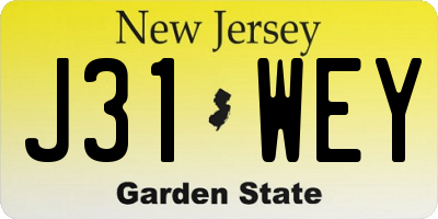NJ license plate J31WEY