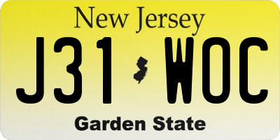 NJ license plate J31WOC