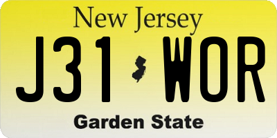 NJ license plate J31WOR