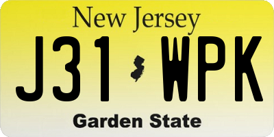 NJ license plate J31WPK