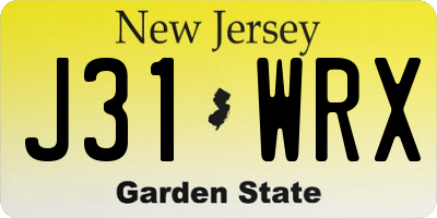 NJ license plate J31WRX