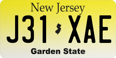 NJ license plate J31XAE