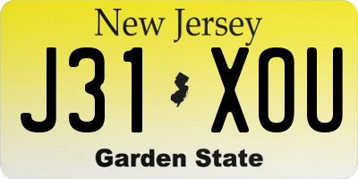 NJ license plate J31XOU