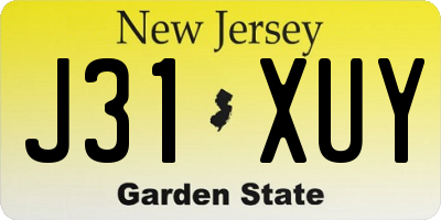 NJ license plate J31XUY