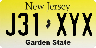 NJ license plate J31XYX