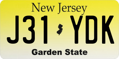 NJ license plate J31YDK