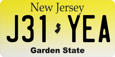 NJ license plate J31YEA