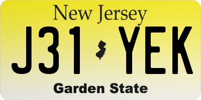NJ license plate J31YEK