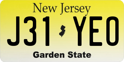 NJ license plate J31YEO