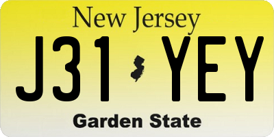 NJ license plate J31YEY
