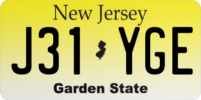 NJ license plate J31YGE