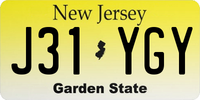 NJ license plate J31YGY