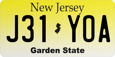 NJ license plate J31YOA