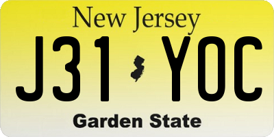 NJ license plate J31YOC