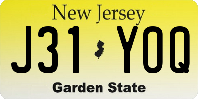 NJ license plate J31YOQ