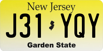 NJ license plate J31YQY