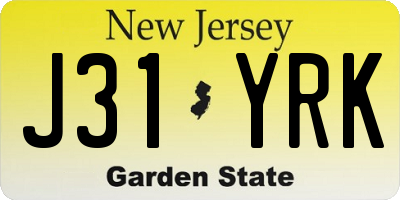 NJ license plate J31YRK