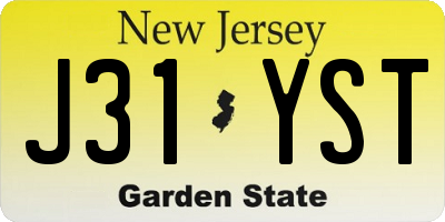 NJ license plate J31YST