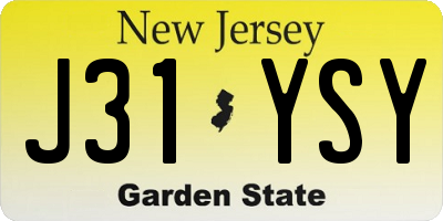NJ license plate J31YSY